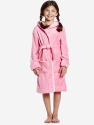 Fleece Classic Color Hooded Robes - Light-Pink