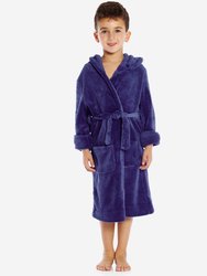 Fleece Classic Color Hooded Robes - Royal-blue