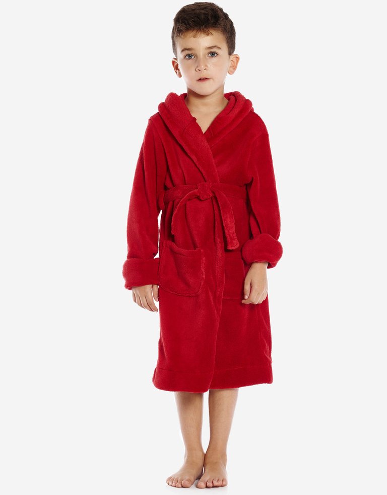 Fleece Classic Color Hooded Robes - Red