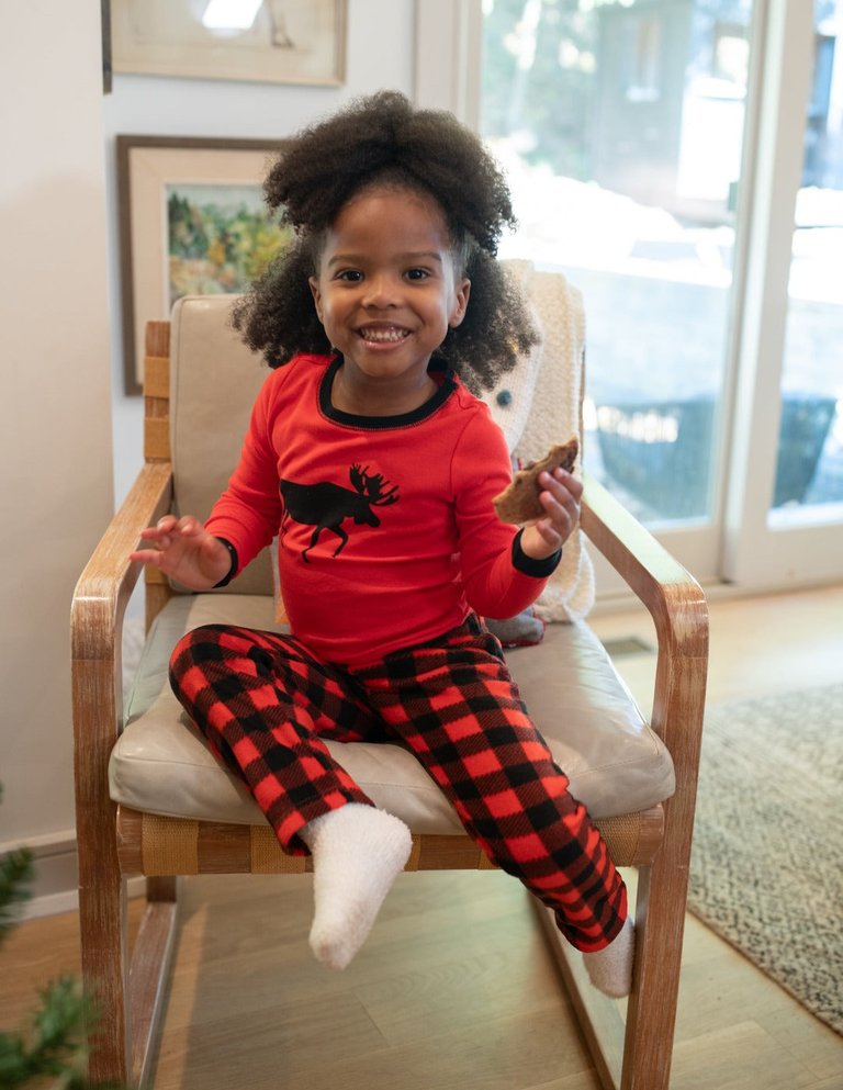 Fleece Plaid Pajamas - Moose-Red