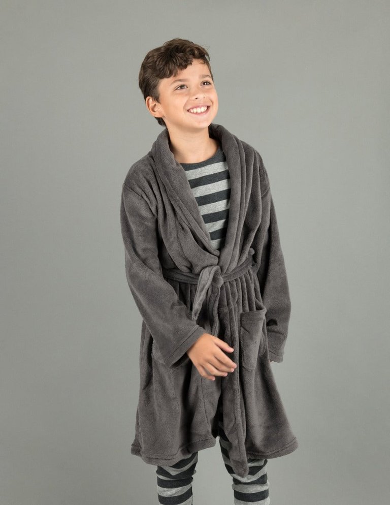 Fleece Shawl Collar Robe - Dark-grey
