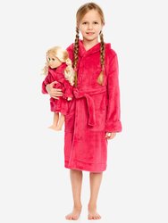Girl And Doll Fleece Hooded Robe Colors - Hot Pink