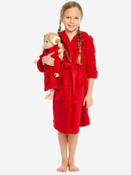 Girl And Doll Fleece Hooded Robe Colors - Red