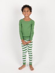 Green & White Striped Cotton Pajamas - Green-White-top