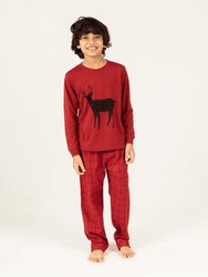 Kids Animal Print Flannel Sets - Reindeer-Red