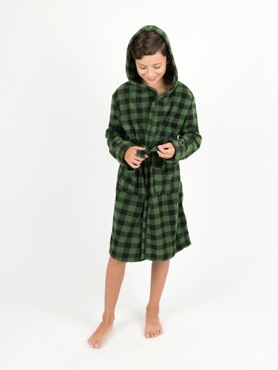 Leveret Kids Black & Green Plaid Fleece Hooded Robe product