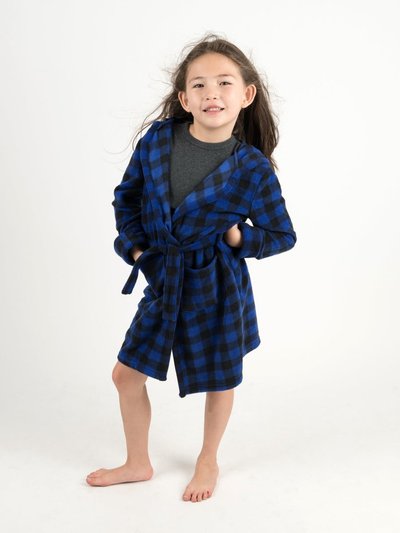Leveret Kids Black & Navy Plaid Fleece Hooded Robe product