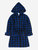 Kids Black & Navy Plaid Fleece Hooded Robe