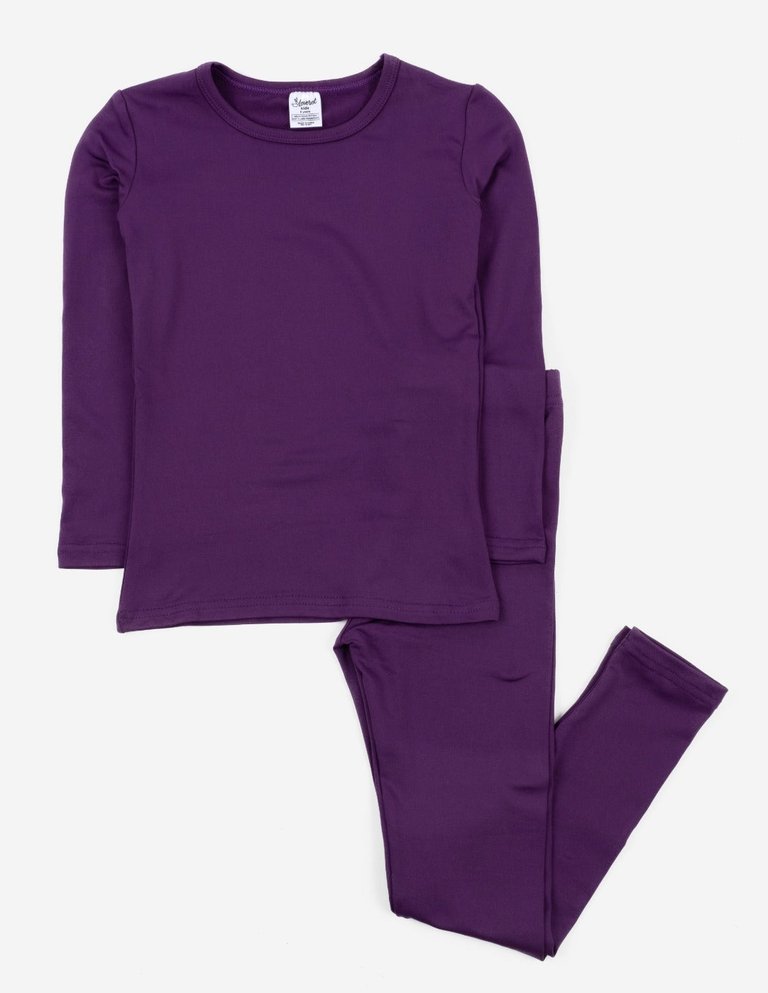 Kids Boho Solid Color Thermal Pajamas - Dark-Purple