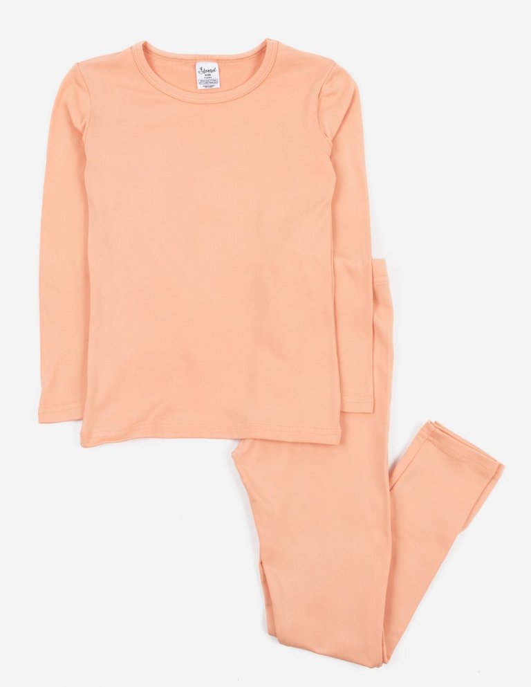 Kids Boho Solid Color Thermal Pajamas - Peach-Pink