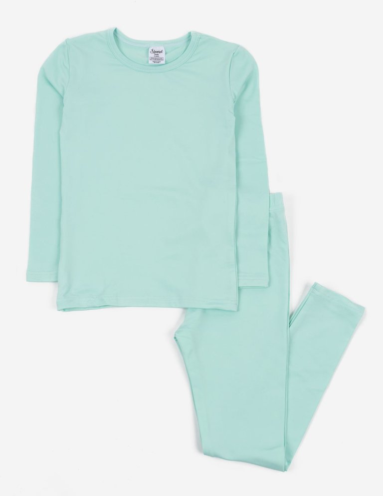 Kids Boho Solid Color Thermal Pajamas - Aqua
