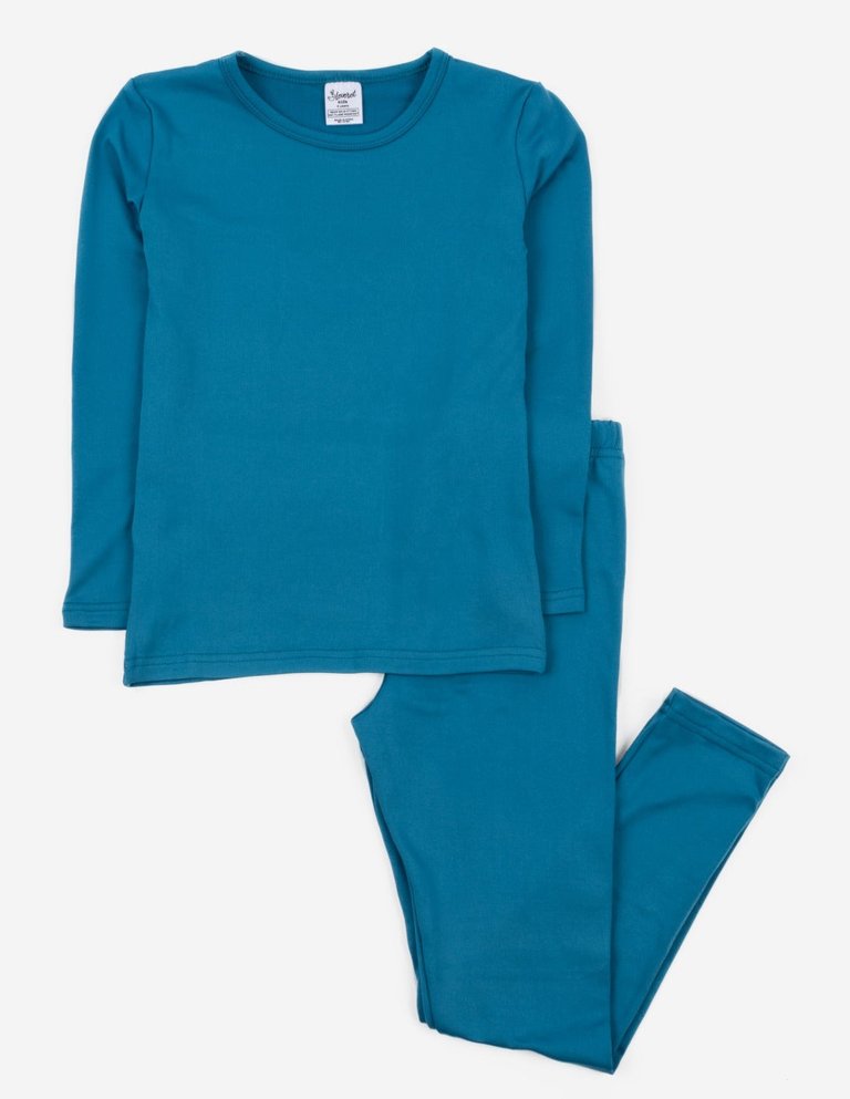 Kids Boho Solid Color Thermal Pajamas - Teal-Blue