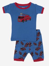 Kids Car, Truck & Boat Short Pajamas - Fire-Truck-Royal-Blue
