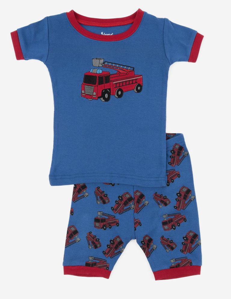 Kids Car, Truck & Boat Short Pajamas - Fire-Truck-Royal-Blue