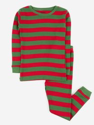 Kids Cotton Red & Green Stripes Pajamas - Red-Green