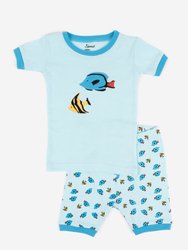 Kids Cotton Short Pajamas - Fish-Blue