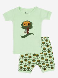 Kids Cotton Short Pajamas - Tree-Light-Green