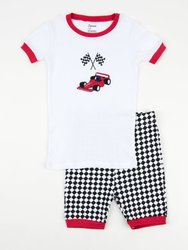 Kids Cotton Short Pajamas - Racing-Car-White