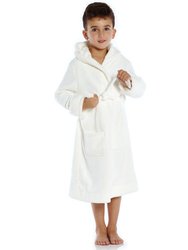 Kids Fleece Hooded Neutral Color Bathrobe - Off White