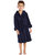 Kids Fleece Hooded Neutral Color Bathrobe - Navy