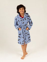 Kids Fleece Hooded Penguin Robe - Penguin-Light-Blue