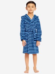 Kids Fleece Stripes Hooded Robe - Blue-Navy