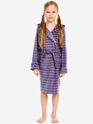 Kids Fleece Stripes Hooded Robe - Purple-Charcoal