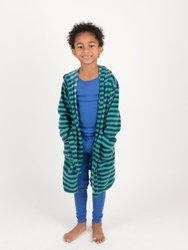Kids Fleece Stripes Hooded Robe - Blue-Green