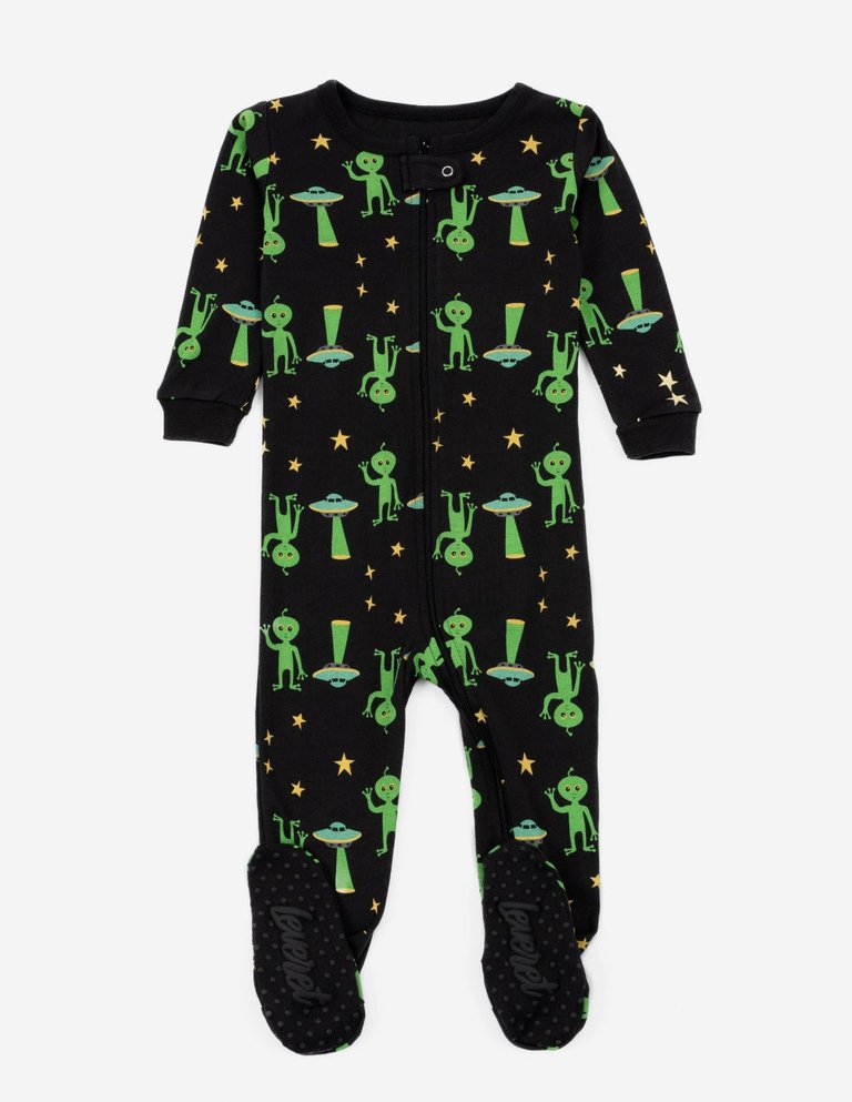 Kids Footed Alien Pajamas - Aliens-Black