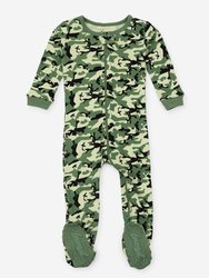 Kids Footed Camouflage Pajamas - Camo-green