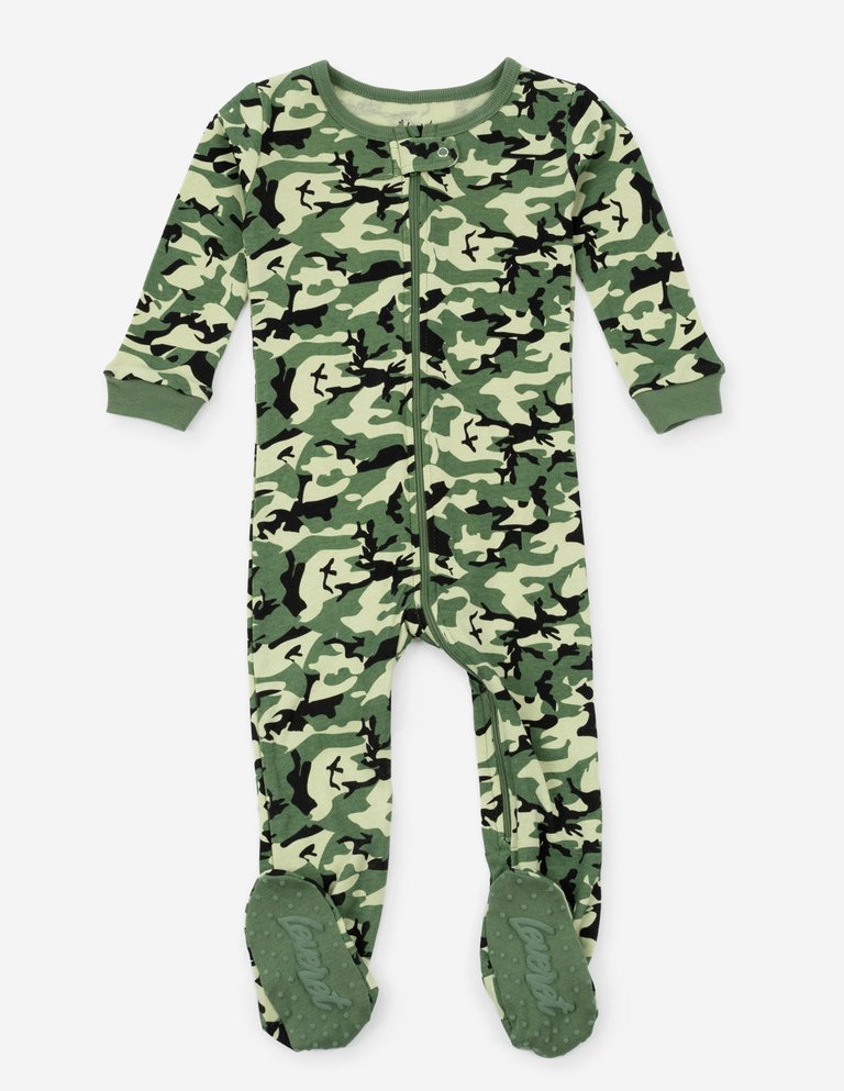 Kids Footed Camouflage Pajamas - Camo-green