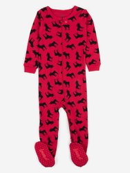 Kid's Footed Cotton Moose - moose-red