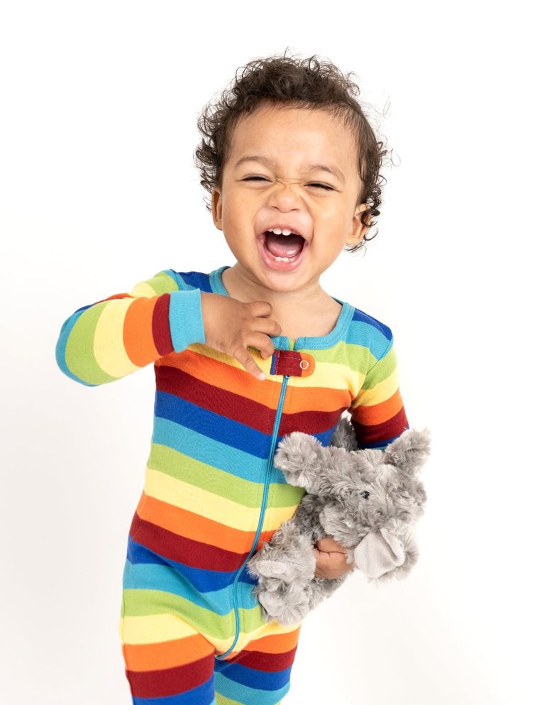 Kids Footed Cotton Rainbow Girl Stripes Pajamas - Rainbow-Stripes-Boy