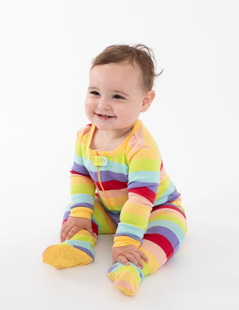 Kids Footed Cotton Rainbow Girl Stripes Pajamas