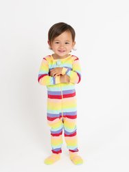 Kids Footed Cotton Rainbow Girl Stripes Pajamas - Rainbow-Girlstripes