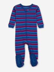 Kids Footed Cotton Unicorn Stripes Pajamas - Unicorn-blue-purple