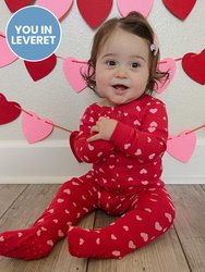 Kids Footed Dark Navy Hearts Pajamas