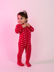 Kids Footed Dark Navy Hearts Pajamas - Hearts-red-pink