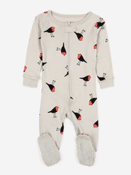 Kids Footed Grey Bird Pajamas - Birds-Off-White