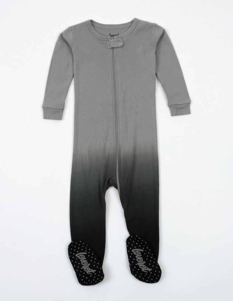 Kids Footed Grey Ombré Tie Dye Cotton Pajamas - Grey-Ombre-Tie-Dye