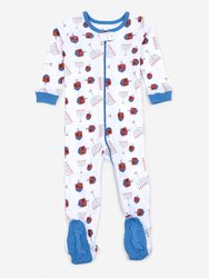 Kids Footed Hanukkah Menorah Cotton Holiday Pajamas - Menorah-blue