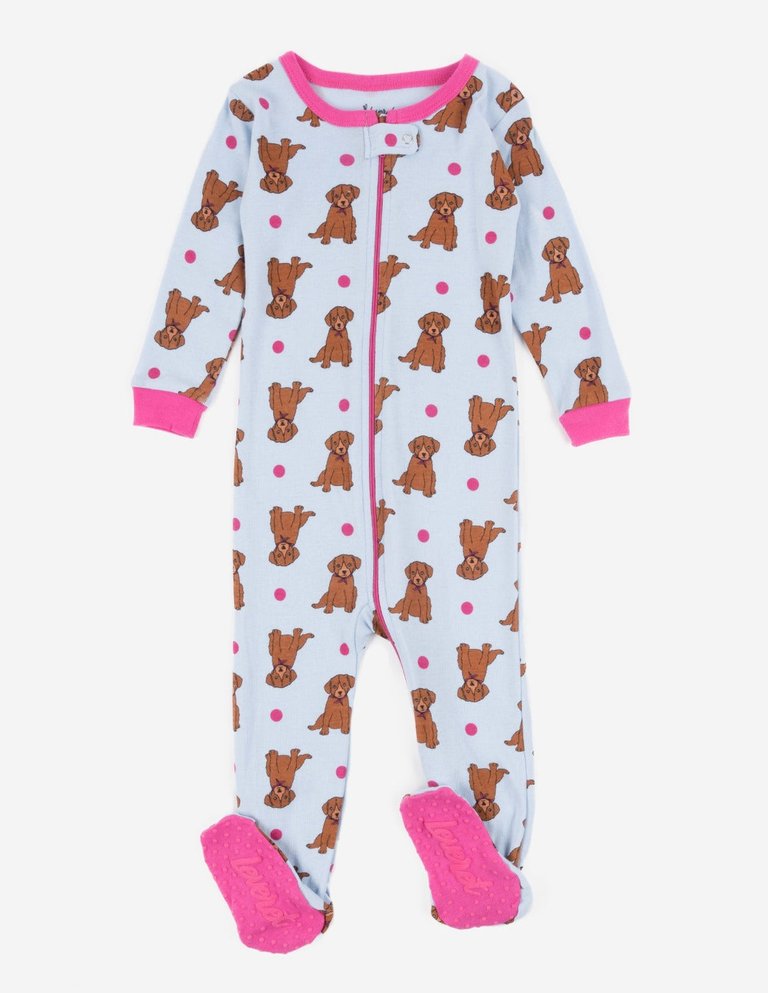 Kids Footed Puppy Pajamas - Puppy-Blue-Pink