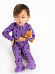 Kids Footed Purple Paw Print Pajamas