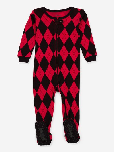 Leveret Kids Footed Red & Black Argyle Pajamas product
