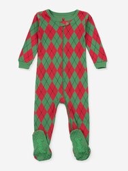 Kids Footed Red & Green Argyle Pajamas - Red-Green