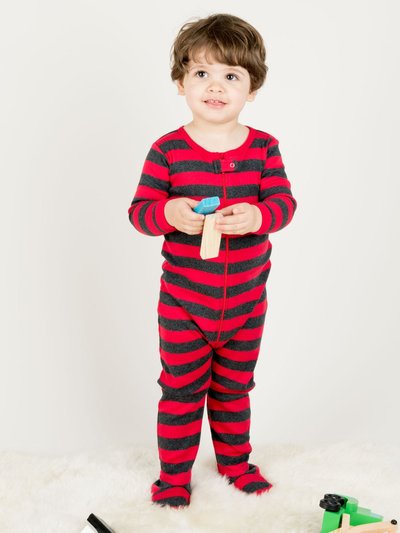Leveret Kids Footed Red & Grey Stripes Pajamas product