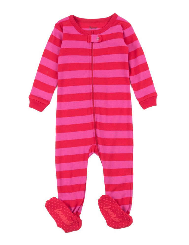 Kids Footed Red & Pink Pajamas - Red-Pink