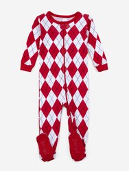 Kids Footed Red & White Argyle Pajamas - Red-White