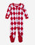 Kids Footed Red & White Argyle Pajamas - Red-White