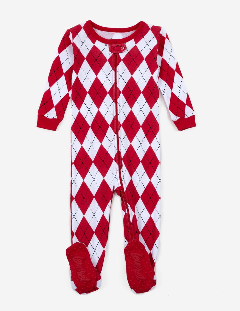 Kids Footed Red & White Argyle Pajamas - Red-White